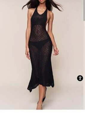 Sheer Black Halter Knit Midi Dress
